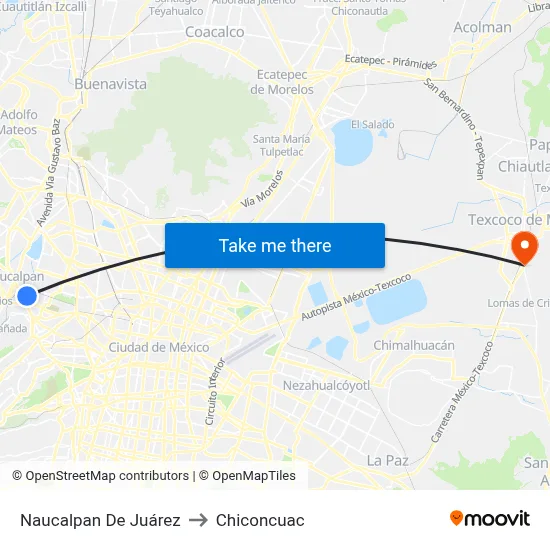 Naucalpan De Juárez to Chiconcuac map