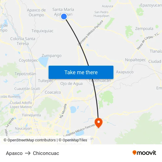 Apaxco to Chiconcuac map