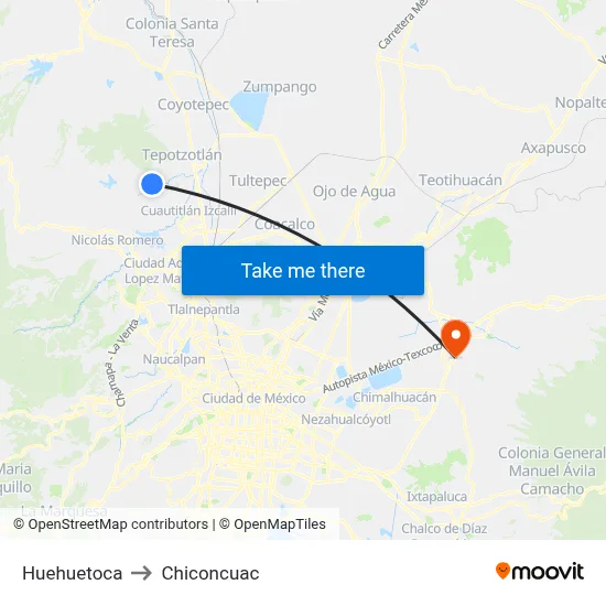 Huehuetoca to Chiconcuac map