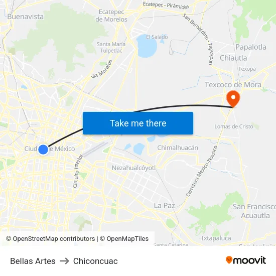 Bellas Artes to Chiconcuac map