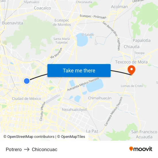 Potrero to Chiconcuac map