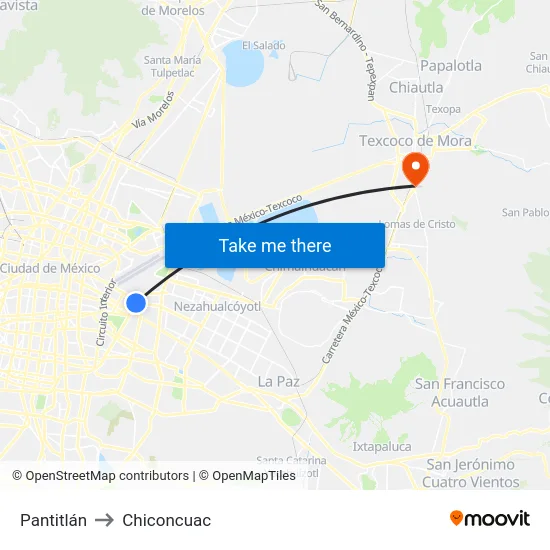Pantitlán to Chiconcuac map