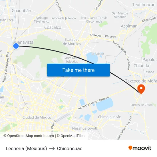 Lechería (Mexibús) to Chiconcuac map