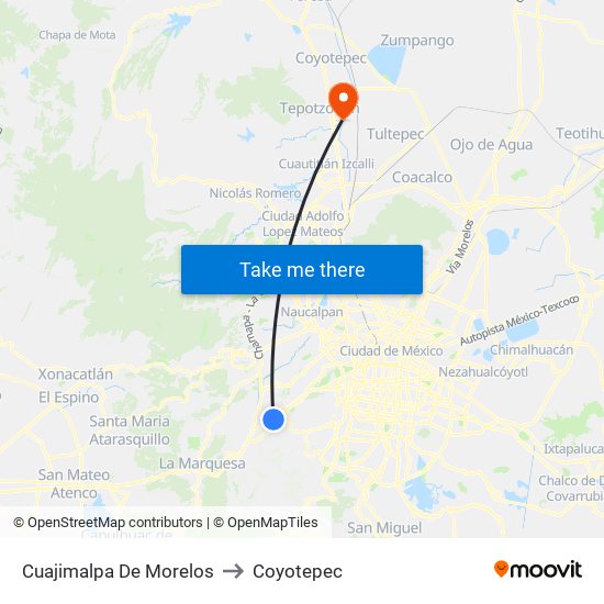 Cuajimalpa De Morelos to Coyotepec map