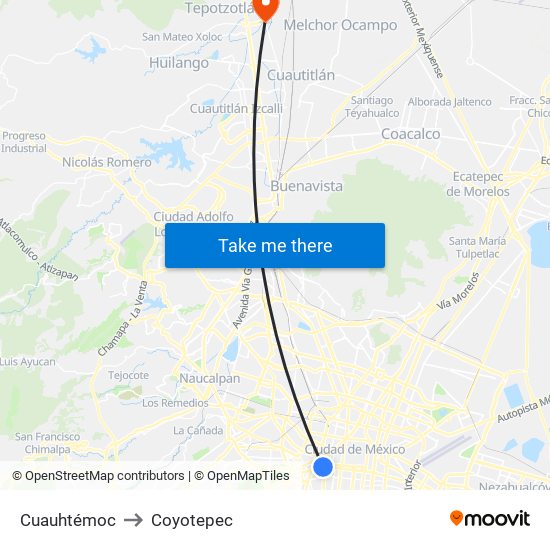 Cuauhtémoc to Coyotepec map