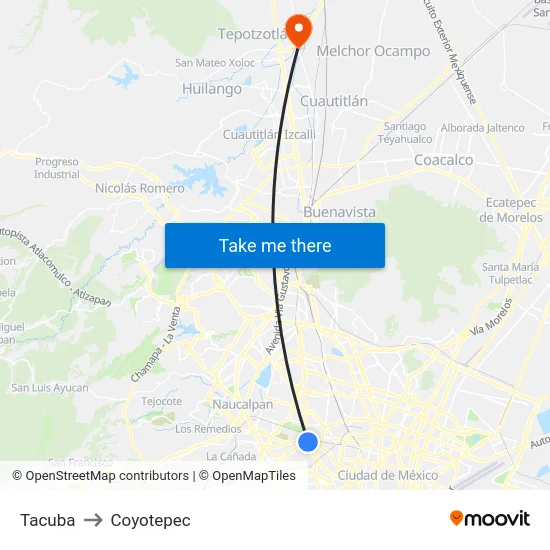 Tacuba to Coyotepec map
