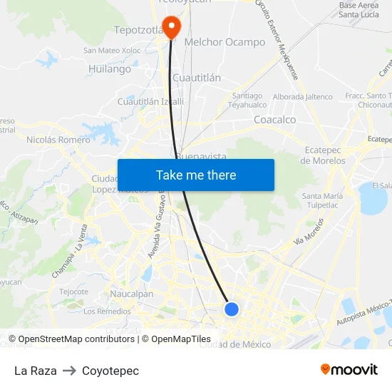 La Raza to Coyotepec map