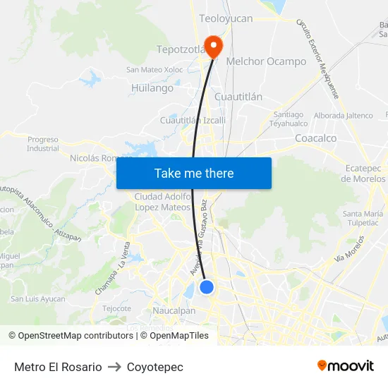 Metro El Rosario to Coyotepec map