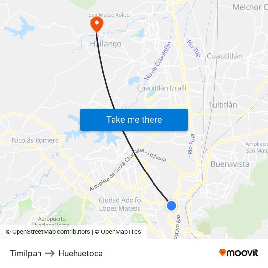 Timilpan to Huehuetoca map