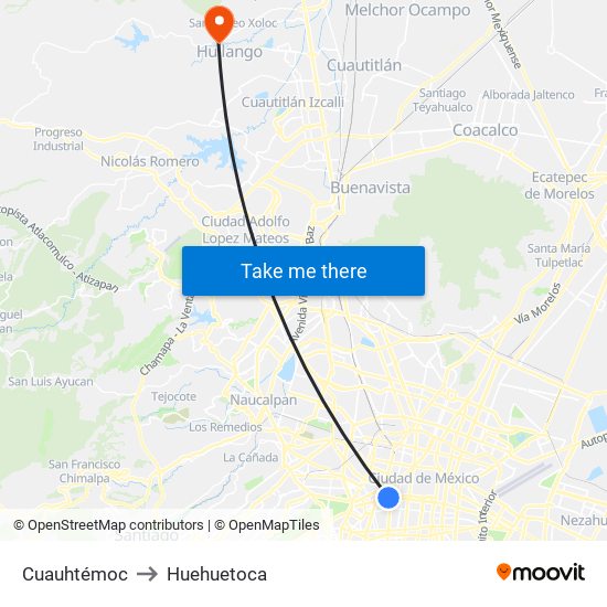 Cuauhtémoc to Huehuetoca map
