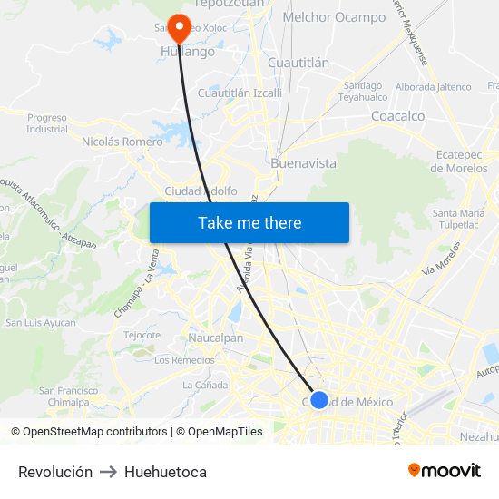 Revolución to Huehuetoca map