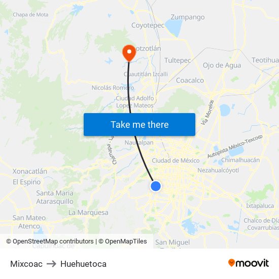 Mixcoac to Huehuetoca map