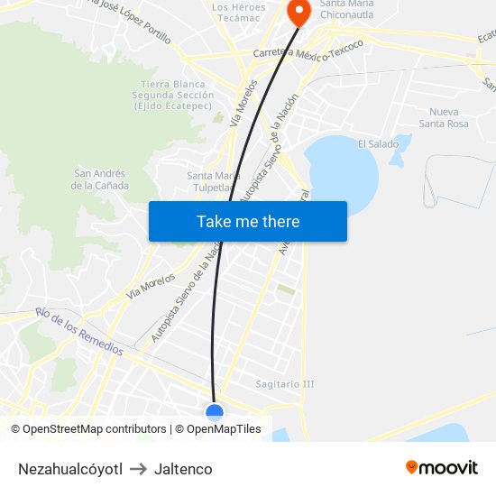 Nezahualcóyotl to Jaltenco map