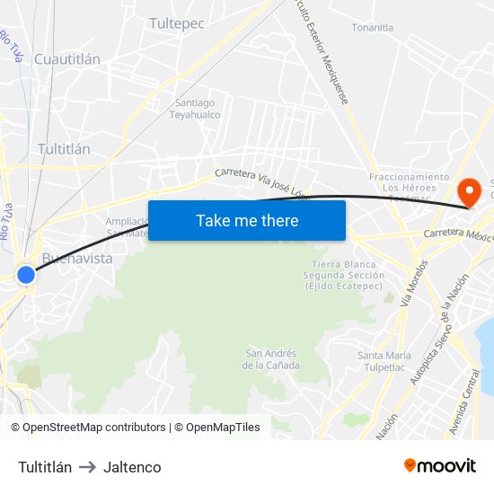 Tultitlán to Jaltenco map