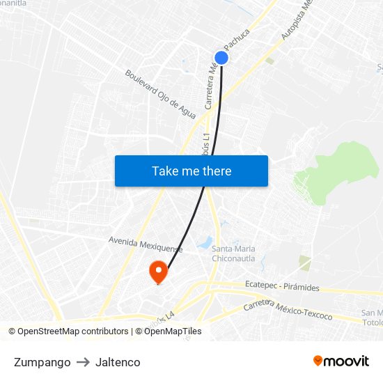 Zumpango to Jaltenco map