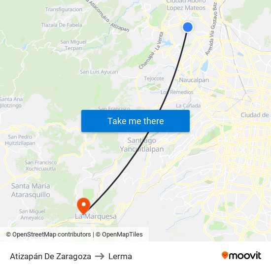 Atizapán De Zaragoza to Lerma map