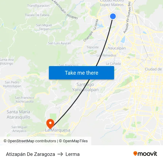 Atizapán De Zaragoza to Lerma map