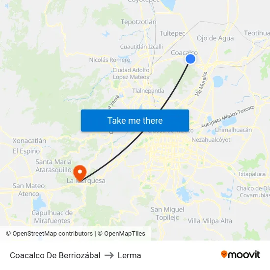 Coacalco De Berriozábal to Lerma map