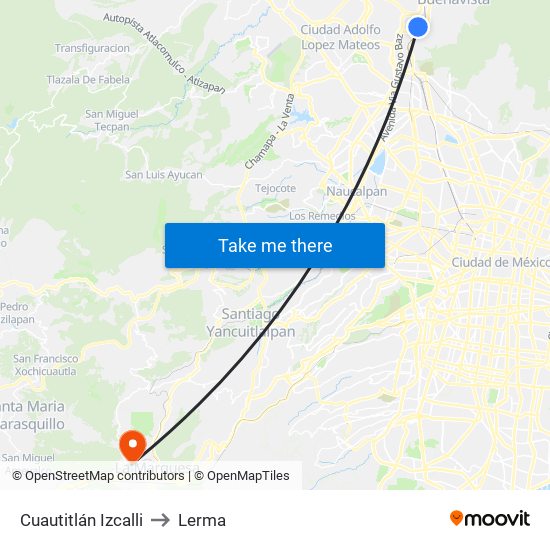 Cuautitlán Izcalli to Lerma map