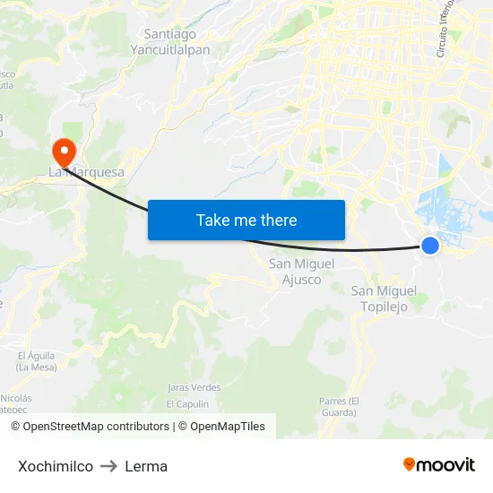Xochimilco to Lerma map