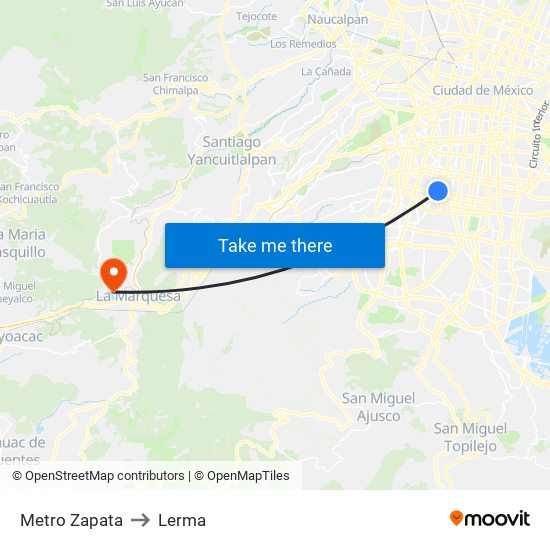 Metro Zapata to Lerma map