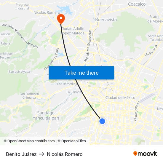 Benito Juárez to Nicolás Romero map