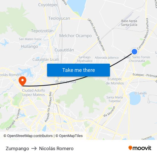 Zumpango to Nicolás Romero map