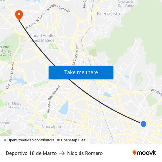 Deportivo 18 de Marzo to Nicolás Romero map