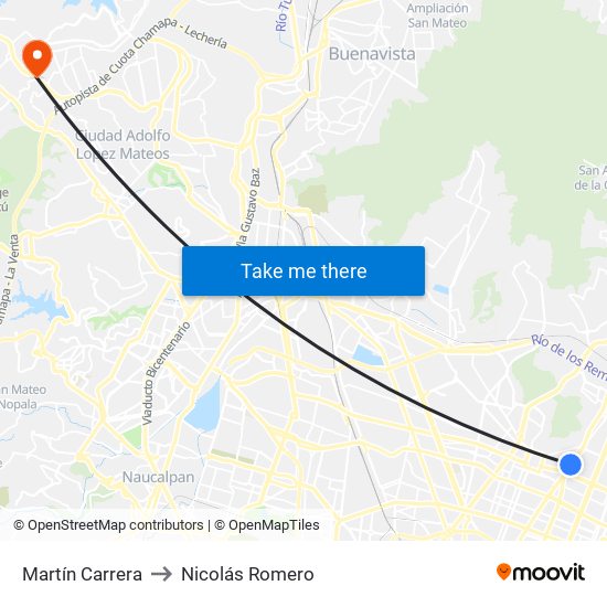 Martín Carrera to Nicolás Romero map