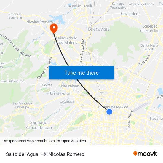 Salto del Agua to Nicolás Romero map