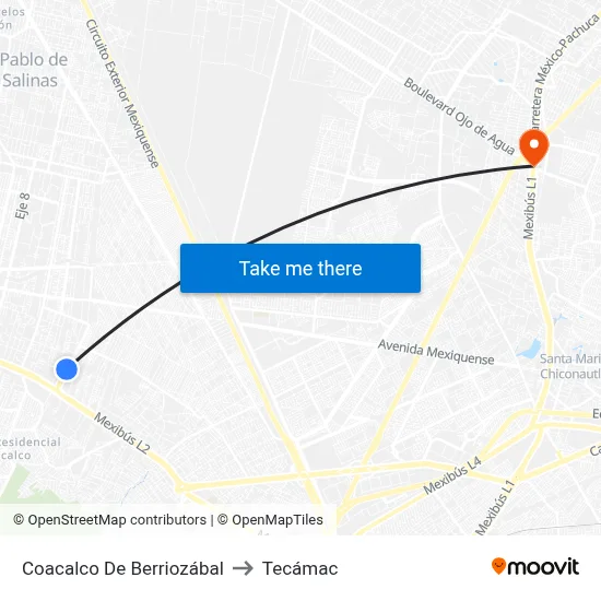 Coacalco De Berriozábal to Tecámac map