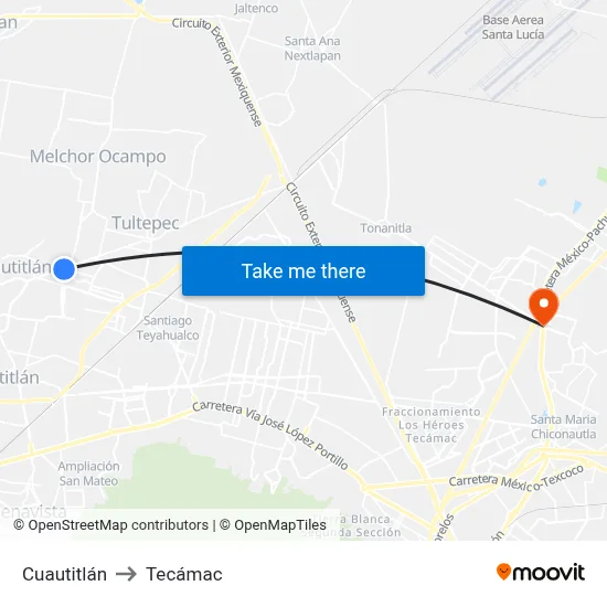 Cuautitlán to Tecámac map