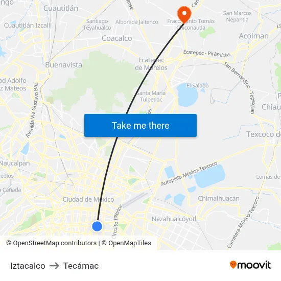 Iztacalco to Tecámac map