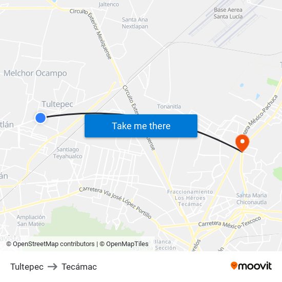 Tultepec to Tecámac map
