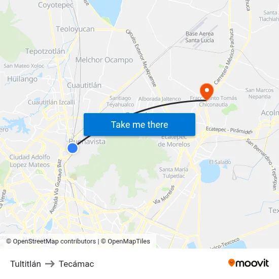 Tultitlán to Tecámac map