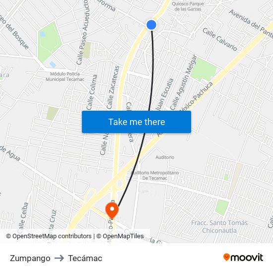 Zumpango to Tecámac map