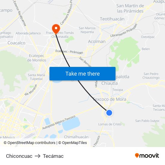 Chiconcuac to Tecámac map