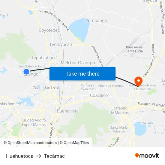 Huehuetoca to Tecámac map