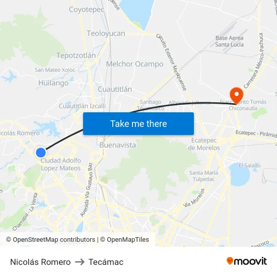 Nicolás Romero to Tecámac map