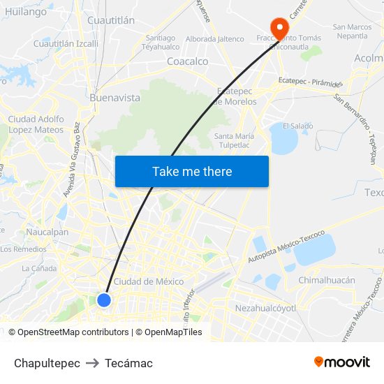 Chapultepec to Tecámac map