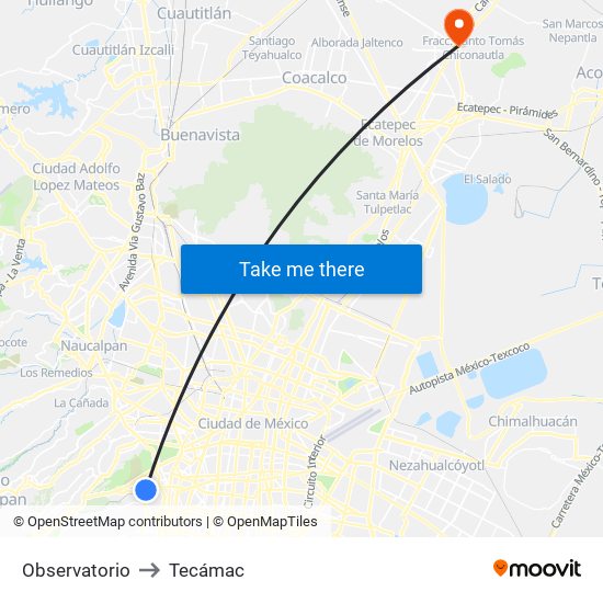 Observatorio to Tecámac map