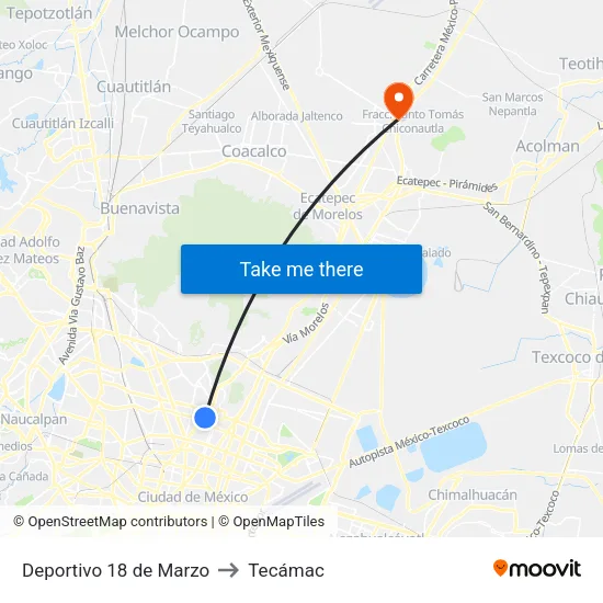 Deportivo 18 de Marzo to Tecámac map