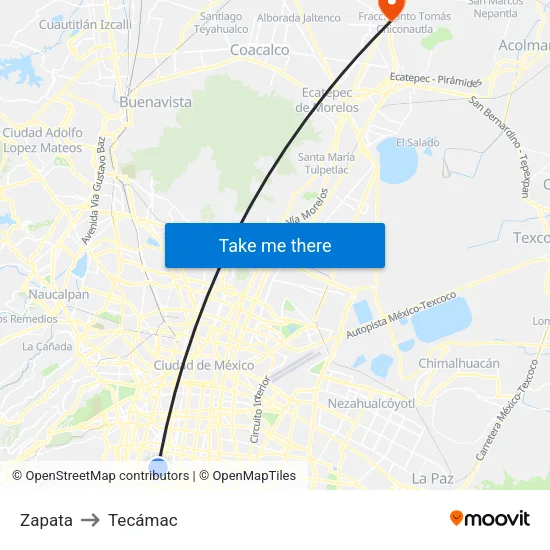 Zapata to Tecámac map