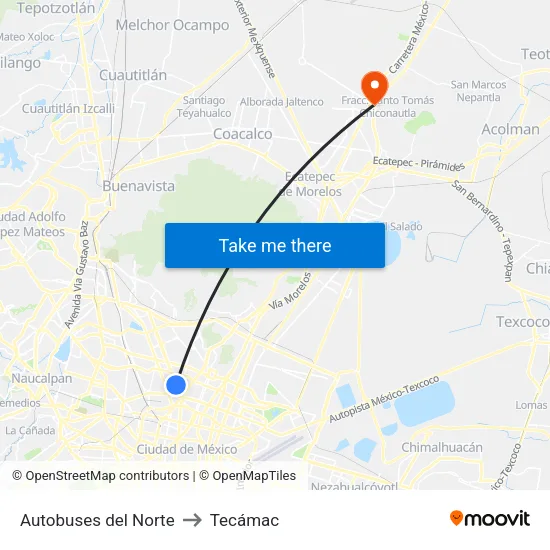 Autobuses del Norte to Tecámac map