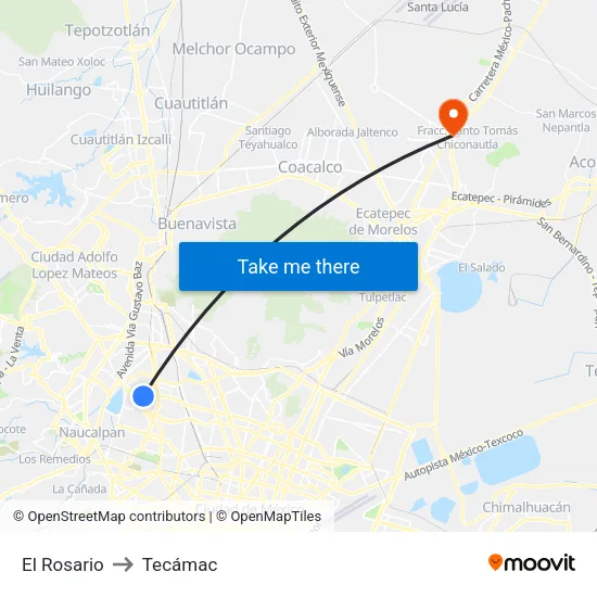 El Rosario to Tecámac map