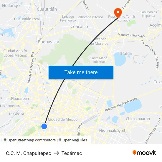 C.C. M. Chapultepec to Tecámac map