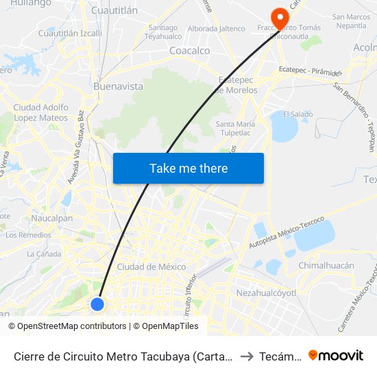 Cierre de Circuito Metro Tacubaya (Cartagena) to Tecámac map