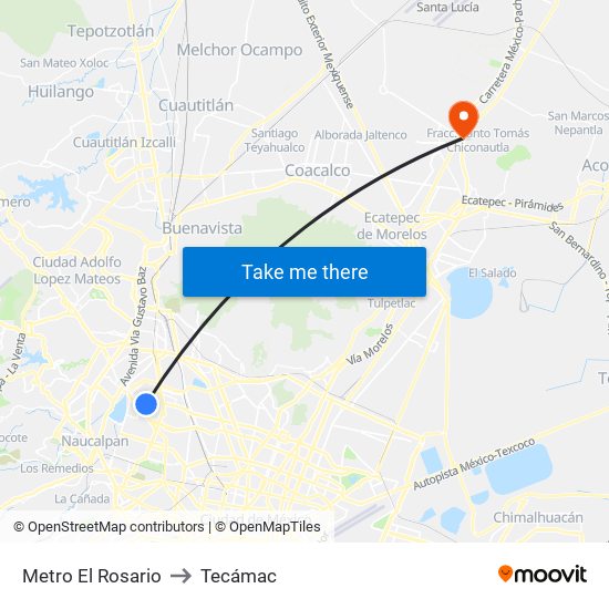 Metro El Rosario to Tecámac map