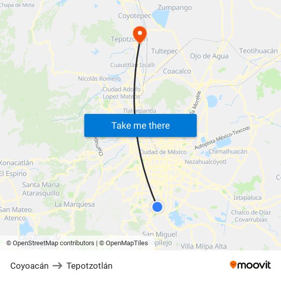 Coyoacán to Tepotzotlán map