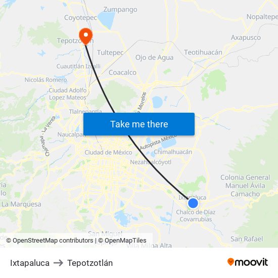 Ixtapaluca to Tepotzotlán map